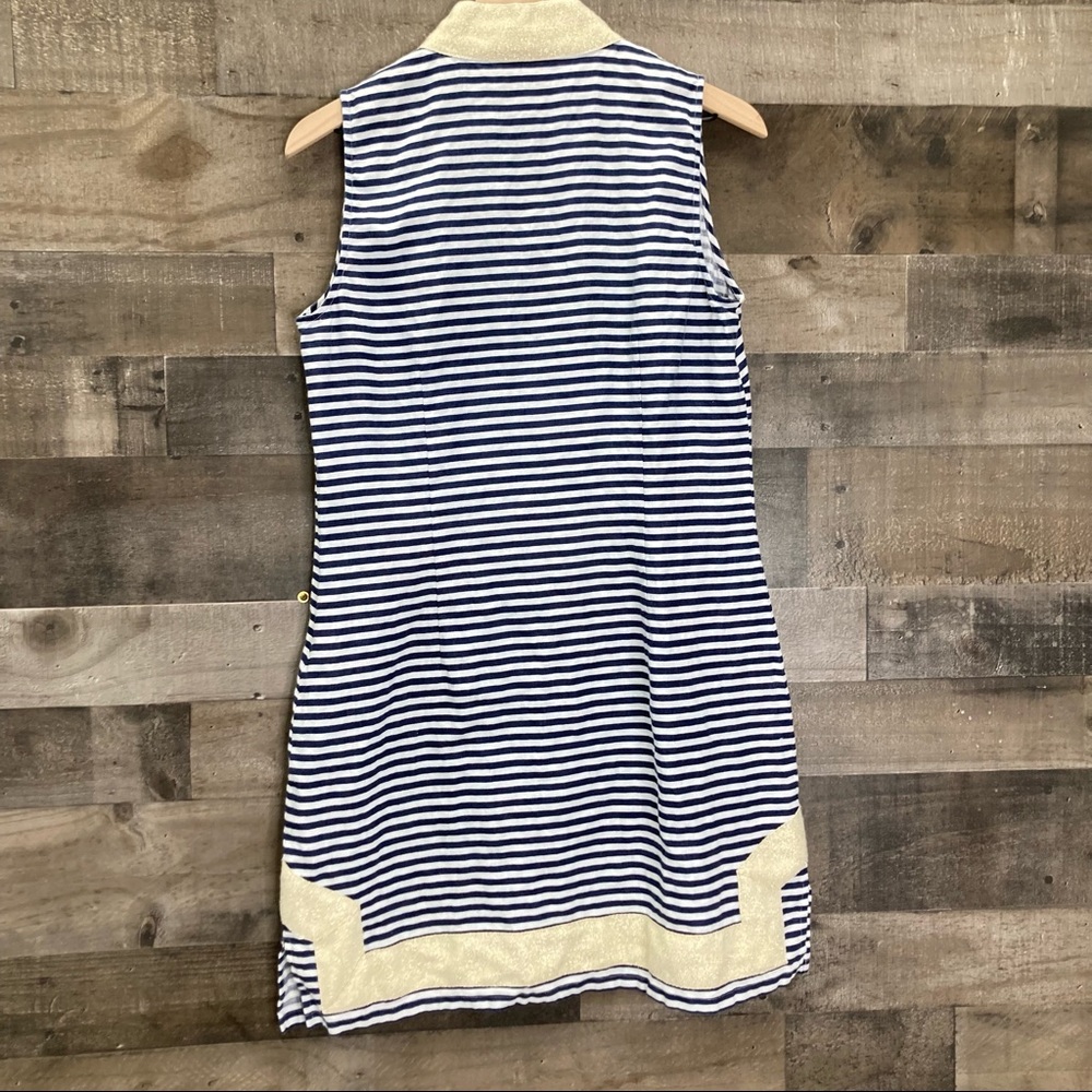 Sail to Sable Navy and White Striped Sleeveless Mini Dress with Gold Trim - Picture 2 of 7